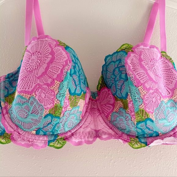 Colorful Embroidered Lace Underwire Bra, Size 38DD - Picture 3 of 14